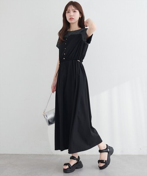 natural couture ワンピース 半袖 ナイロンドッキングワンピース
