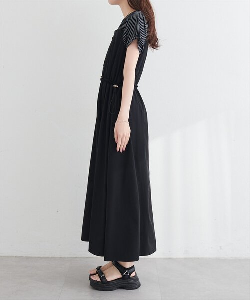 natural couture ワンピース 半袖 ナイロンドッキングワンピース