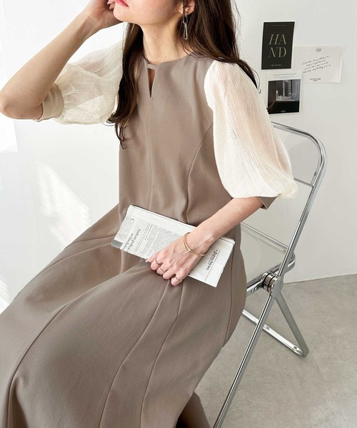 「GeeRA」 7分袖ワンピース X-LARGE チャコール レディース_画像5