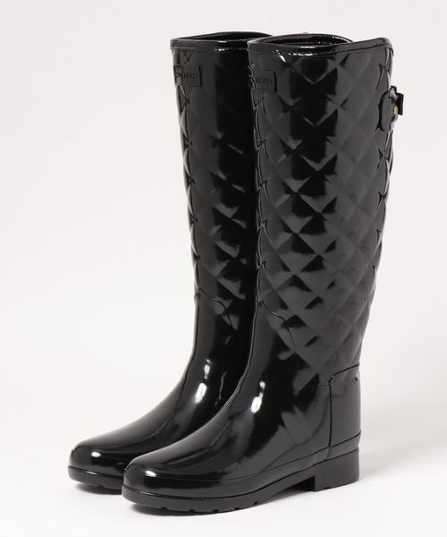 HUNTER 長靴 レインブーツ REFINED GLOSS QUILT TALL レディース