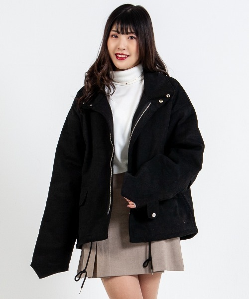 クルニ　スタンドショートブルゾン　ジャケット　ベスト　ブラック ブルゾン アウター ショートスタンドカラーブルゾン「ユニセックス
