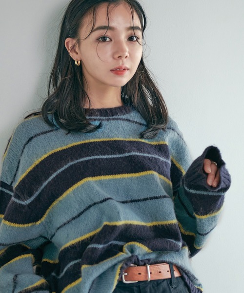 ニット セーター 「ZOZO限定」Muaj.デザインカラーボーダーニット