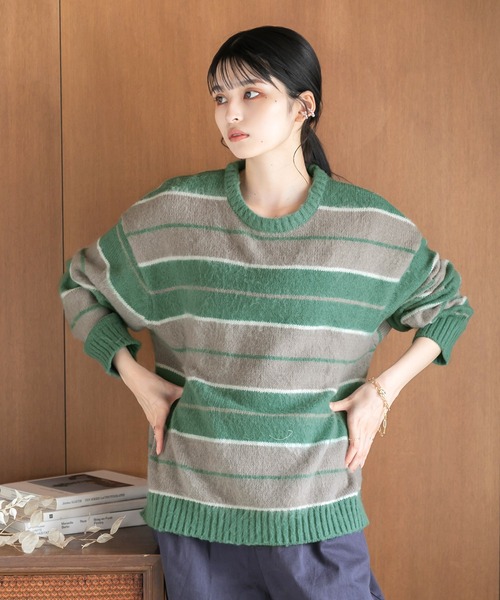 ◆boohoo◆ボーダーストライプ カラー ニットシャツ / black Chikashitsu +（チカシツプラス）の「【Chikashitsu +/