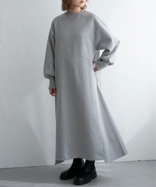 notch. ワンピース 裏起毛テレコ切り替えラグランワンピース