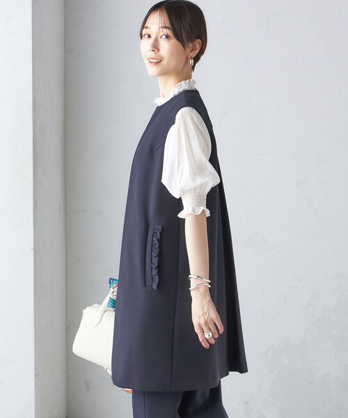 ベスト ジレ 「SHIPS別注」kaene:「洗濯機可能」ハイストレッチ ダンボール フリル ジレ レディース ships little black ベスト ジレ 「SHIPS別注」kaene:「洗濯機
