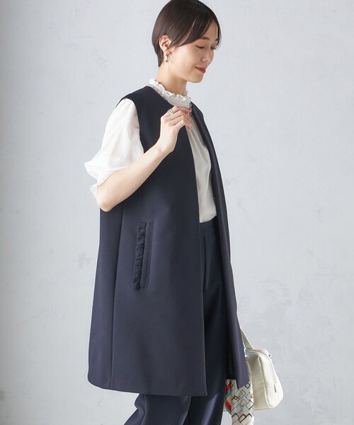 ベスト ジレ 「SHIPS別注」kaene:「洗濯機可能」ハイストレッチ ダンボール フリル ジレ レディース ships little black ベスト ジレ 「SHIPS別注」kaene:「洗濯機