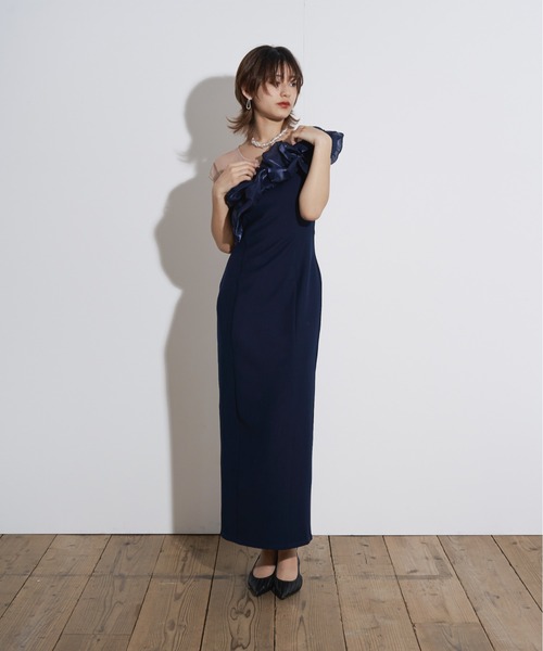 新品 My shawty サテンドレス シアー 黒 結婚式 オケージョン フレア design cut day dress（ドレス）｜My shawty（マイシャウティー