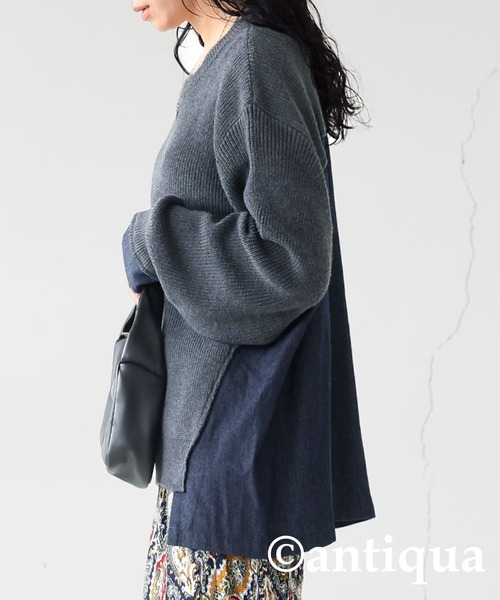 【新品】ジャス♡異素材切替ニット antiqua（アンティカ） ニット セーター 異素材切り替えニット