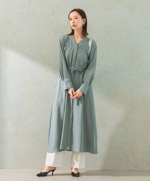 大人気【HOBBS】モノクロ×Vネック◇可憐ミディ丈ワンピース♪ ワンピース ポケットデザインVネックワンピース : ZOZOTOWN