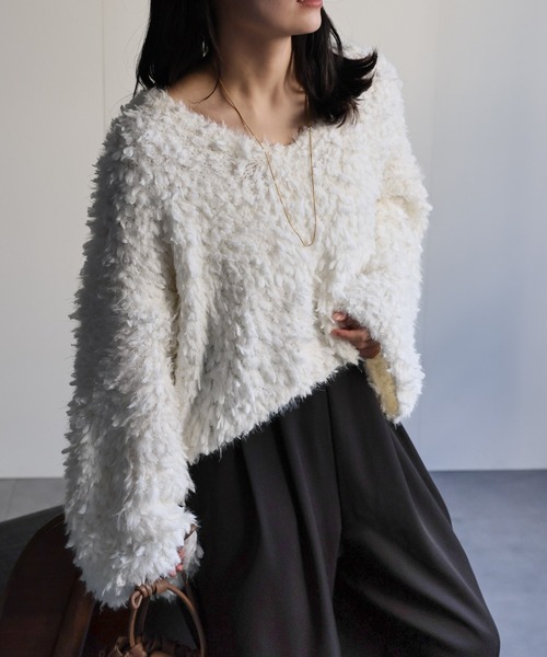 アルチビオ　リブ編みフード付きセーター ホワイト38 SAISON DE PAPILLON（セゾンドパピヨン） ニット セーター 太めリブ