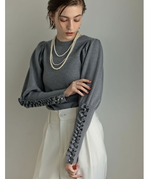 【新品タグ付き】meri⭐︎ミーリー⭐︎起毛ツイルＶネックトップス⭐︎グレージュ MEISM（ミズム） ニット セーター 「MEISM by Re:EDIT」「2025AW