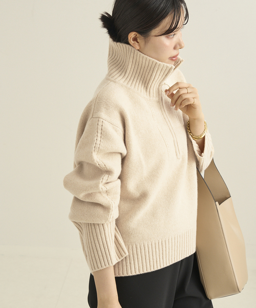 プラージュ Plage 24AW pooginook zip up ニット セーター ハーフジップ グレー /DF ■OS レディース plage ニット セーター pooginook zip up レディース : ZOZOTOWN