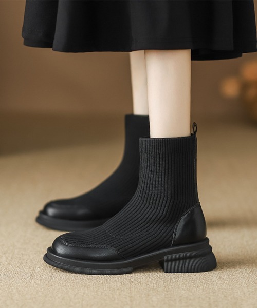 shoes365 ブーツ 「shoes365」リブニットブーツ レディース : ZOZOTOWN