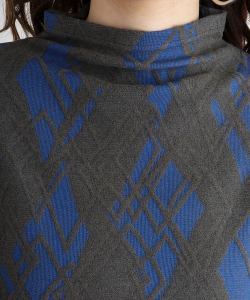 tシャツ BRODIAEA ボトルネックダイヤ柄プルオーバー レディース tシャツ BRODIAEA ボトルネックダイヤ柄プルオーバー レディース