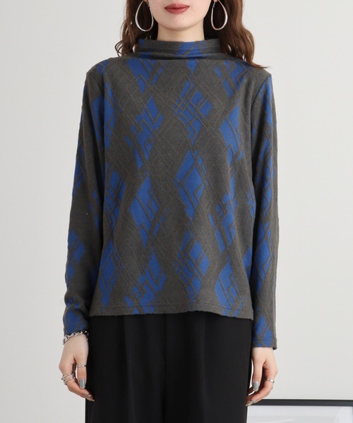 tシャツ BRODIAEA ボトルネックダイヤ柄プルオーバー レディース tシャツ BRODIAEA ボトルネックダイヤ柄プルオーバー レディース