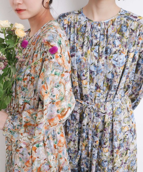 日本最大級 l'atelier du savon ワンピース 春の香りの水彩プリント ワンピース