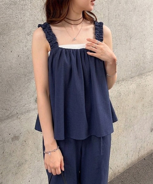 RANAN（ラナン） セットアップ 麻調フリルキャミパンツセットアップ
