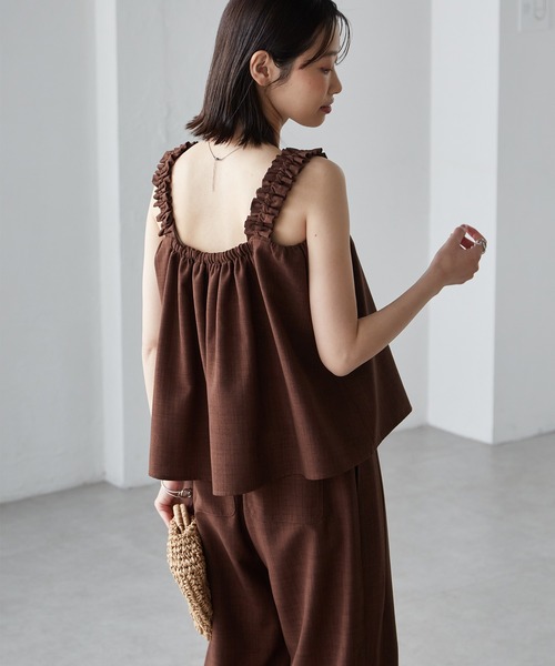 RANAN（ラナン） セットアップ 麻調フリルデザインキャミセットアップ