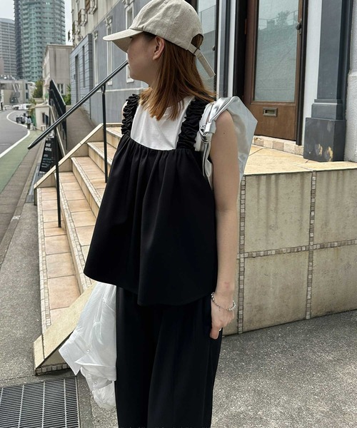 RANAN セットアップ 麻調フリルデザインキャミセットアップ レディース