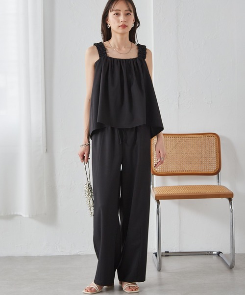 RANAN（ラナン） セットアップ 麻調フリルデザインキャミセットアップ