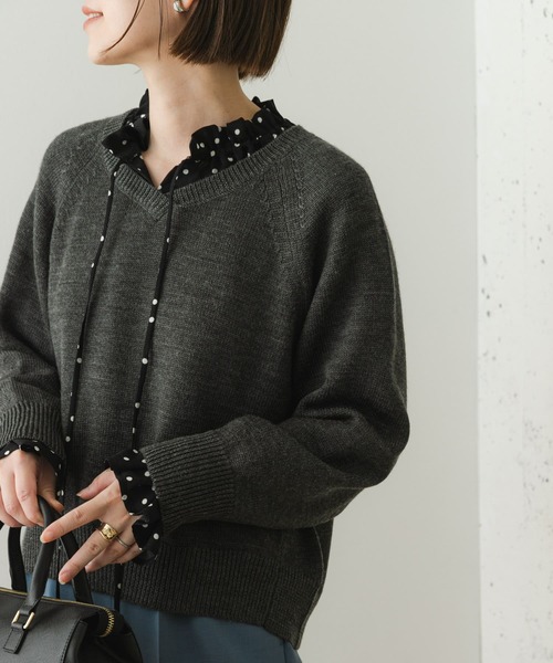 「F by ROSSO」 Vネックニット FREE チャコールグレー レディース_画像9