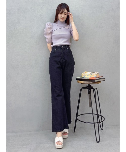 ニット セーター 2WAY異素材パフスリーブカットアウトニット レディース MERCURYDUO ニット セーター 2WAY異素材パフスリーブカット