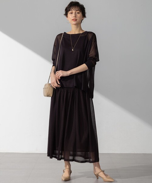 23区今季【洗える】シャイニーシアーニット フレア スカート 23区 スカート 「洗える」シャイニーシアーニット フレア