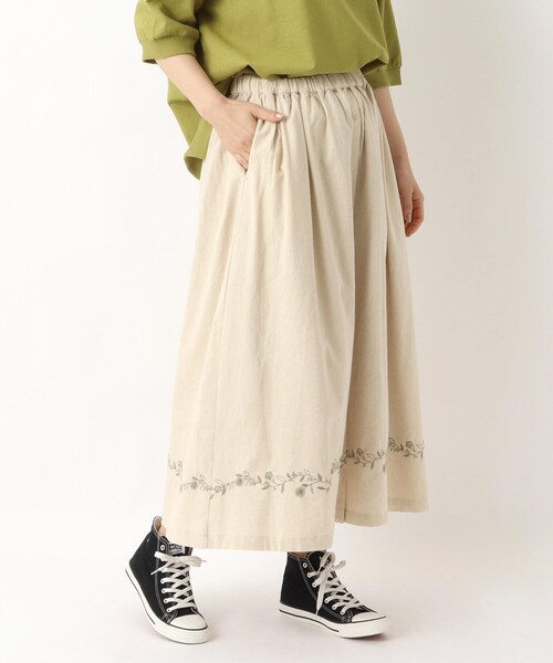 one'sterrace（ワンズテラス） スカート 綿麻 前開き風 刺繍入り