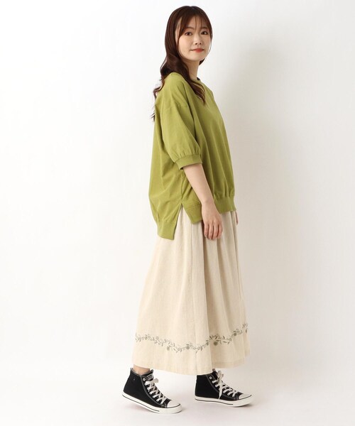 one'sterrace（ワンズテラス） スカート 綿麻 前開き風 刺繍入り