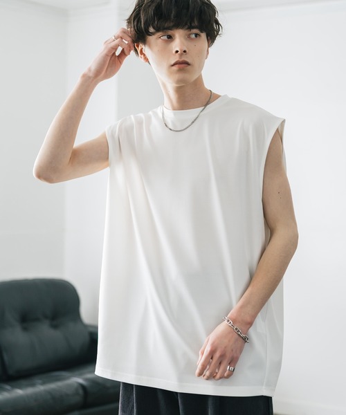 タンクトップ 接触冷感 ポンチストレッチビッグシルエットノースリーブカットソー メンズ レディース | Rocky Monroe | 06