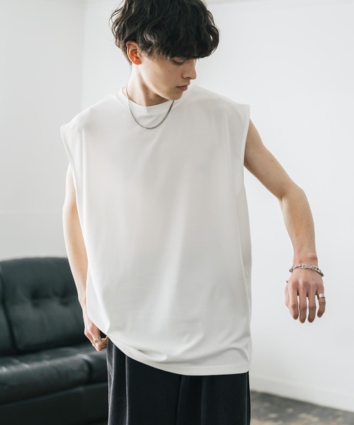 タンクトップ 接触冷感 ポンチストレッチビッグシルエットノースリーブカットソー メンズ レディース | Rocky Monroe | 08