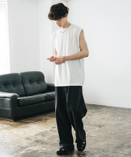 タンクトップ 接触冷感 ポンチストレッチビッグシルエットノースリーブカットソー メンズ レディース | Rocky Monroe | 09