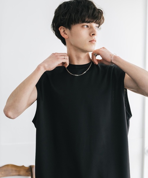 タンクトップ 接触冷感 ポンチストレッチビッグシルエットノースリーブカットソー メンズ レディース | Rocky Monroe | 14