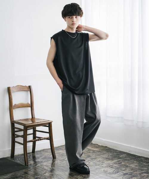 タンクトップ 接触冷感 ポンチストレッチビッグシルエットノースリーブカットソー メンズ レディース | Rocky Monroe | 16