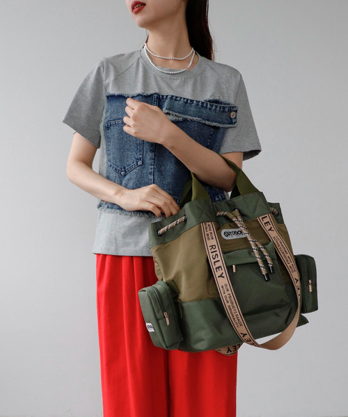 完売　美品　OUTDOOR RISLEY コラボ　トートバッグ　黒 RISLEY×OUTDOOR PRODUCT】ティアードフリルトートバッグ（トート