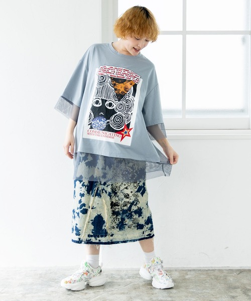 Tシャツ SALE ScoLar スカラー 152631 スカラーちゃん柄メッシュ切替BIG-T カジュアル レトロ ガーリー 原宿系 個性的 ポイント ScoLar tシャツ 152631：スカラーちゃん柄メッシュ切替BIG-T