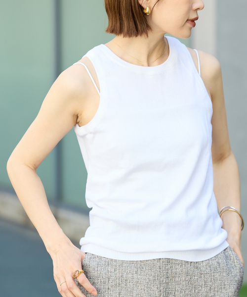 タンクトップ ノースリーブ Mer-Cotton セーターマシーン アメスリトップス レディース IENA タンクトップ ノースリーブ Mer-Cotton セーターマシーン