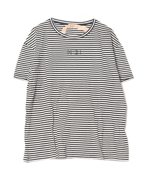 「N21 numero ventuno」 ボーダー柄半袖Tシャツ 40 ブラック レディース