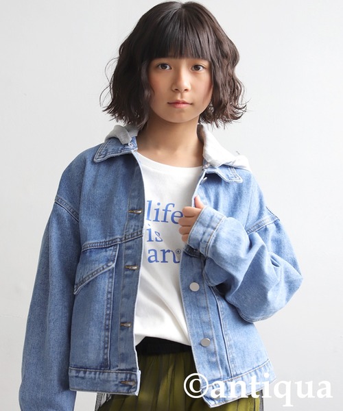 antiqua（アンティカ） デニムジャケット アウター 2WAYフード付き