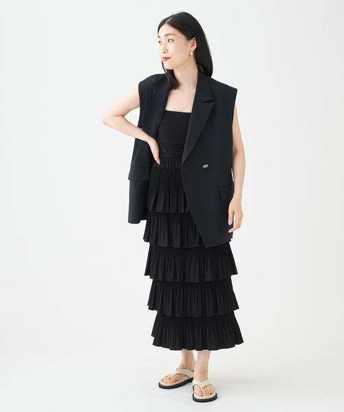 美品 JOURNAL STANDARD L'ESSAGE フリンジリブスカート ロングプリーツスカート（ロング・マキシ丈スカート）｜JOURNAL