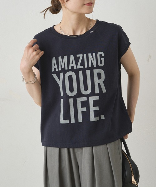 tシャツ ショート丈ロゴプリントTシャツ レディース