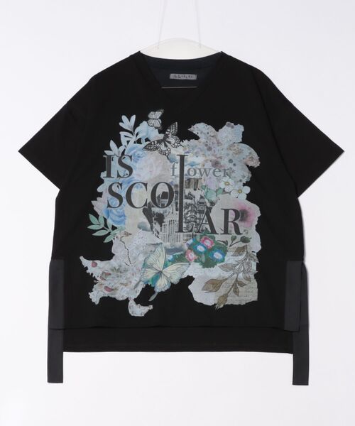 tシャツ 552225：ロゴ花蝶柄 スリット入りTシャツ レディース