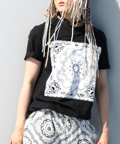 CHEER tシャツ ペイズリーバンダナ柄BIGTEE レディース