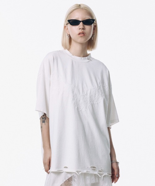 トップス josemoon OversizeT WHITE PIERCE OVERSIZED T-SHIRT(F WHITE): TOPSjosemoon