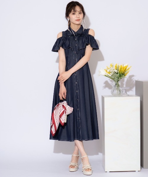 eimee law / フリルスリーブストライプシャツワンピース 新品 ☆ エイミーロウ フリルスリーブ ストライプシャツ