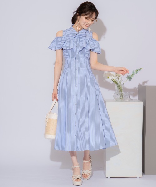 WILLSELECTION ワンピース 2WAYスリーブストライプシャツ