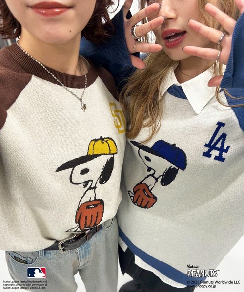DOUBLE NAME（ダブルネーム） ニット セーター MLB×PEANUTSコラボ
