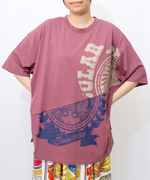 スカラー　scolar 152752：スカラーロゴ柄 リメイク風Tシャツ 152752：スカラーロゴ柄 リメイク風Tシャツの通販-ScoLar