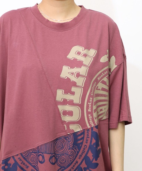 ScoLar - スカラー　scolar 152752：スカラーロゴ柄 リメイク風Tシャツ 152752：スカラーロゴ柄 リメイク風Tシャツの通販-ScoLar