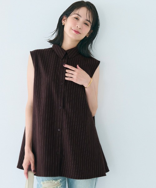 LOHEN / ローヘン | コットン混 ノースリーブ ブラウス シャツ | 38 | ブラック | レディース 親子お揃い】ローンビッグカラーノースリーブブラウス ｜ トップス